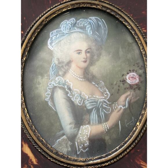 Set Of 3 19C French Miniature Portrait Paintings Artist Signed Gilt Frames - Picture 7 of 15